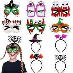 Product name: Halloween decoration Material: felt + plastic Applicable scenarios: Halloween, cosplay, parties, etc Applicable people: suitable for people at all stages Size: as shown Set contains: 1  glasses/1  headband Color: A variety of different styles and color options to better match your outfit Note: Due to differences in lighting and screen settings, the color of the product may differ slightly from the image. Due to the difference in manual measurements, please allow for slight differen Themed Party Eye Mask Costume Accessory, Halloween Themed Party Costume Accessories, Halloween Eye Mask Costume Accessories, Themed Halloween Party Costume Accessories, Halloween Party Eye Mask Costume Accessories, Light-up Costume Accessories For Halloween Cosplay, Halloween Light-up Costume Accessories For Cosplay, Plastic Costume Accessories For Halloween, Plastic Costume Accessories For Halloween Cosplay