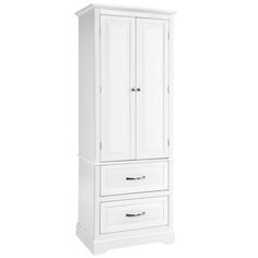 a white armoire with two drawers on the bottom and one drawer in the middle