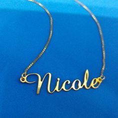 "Beautiful custom 14K Gold name necklace, Real gold nameplate necklace, Cursive 14 k gold name necklace, real Gold name necklace, Gold Name Plate Necklace, Solid Gold Name Necklace, 14ct Yellow Gold Name Necklace NECKLACE INFORMATION ∙ Pendant Size: 11 mm ~ 40 mm (depends on the name) ∙ Chain Design: Twisted / Box ∙ Chain Length: 14\" - 18\" Inches ∙ Thickness: 0.5mm ∙ Materials: 14K Solid Yellow Gold HOW TO ORDER 1. Select chain length, style, and material 2. Add personalized name 3. Add custom Gold Pendant Name Necklace For Birthday, Custom 14k Gold Nameplate Necklace, Customizable Gold Pendant Name Necklace, 14k Gold Custom Name Nameplate Jewelry, 14k Gold Custom Nameplate Jewelry, Customizable 14k Gold Pendant Name Necklace, Custom Name 14k Gold Nameplate Jewelry, Personalized Gold Necklaces With Names, Personalized Name Gold Necklaces