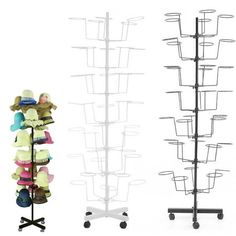 there are two racks with hats on them and one has a hat rack in the middle