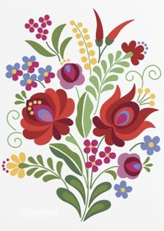 a card with an image of flowers and leaves in the center, on a white background