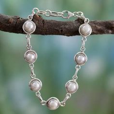 Pearl link bracelet, 'White Cloud' - Hand Made Bridal Sterling Silver Link Pearl Bracelet Mens Sterling Silver Necklace, Marcasite Jewelry, Pearl Jewelry Sets, White Cloud, Sterling Silver Cuff Bracelet, Fancy Jewelry, Sterling Silver Cuff, Silver Cuff Bracelet, Silver Cuff