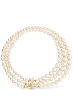 Length: 50cm. Internal circumference: 46cm. Gold-colored brass . 8,10,12 and 14mm Swarovski® glass pearls. 38mm orb motif with cubic zirconia . Magnetic closure . Nickel free Luxury Pearl Charm Necklaces For Evening, Luxury Pearl-embellished Jewelry For Evening, Luxury Round Pearl Necklace, Luxury Pearl Embellished Evening Jewelry, Round Pearl Necklace For Evening, Luxury Pearl Necklace, Graziella Necklace, Cream And Gold, Watch Necklace