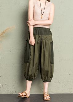 Natural Army Green Pockets Patchwork Cotton Lantern Pants SummerFabric: CottonSize & Fit: This garment fits true to size.Length: Size M measures 31.59"from waist to hem.Waist:Fitted - elastic waist allows stretch Hip: Loosely Fitted. room for hips. Hand Wash Cold. Baggy Wide-leg Patchwork Pants, Spring High Waist Patchwork Pants, High Waist Relaxed Fit Pants With Patchwork, High Waist Relaxed Fit Patchwork Pants, Spring Baggy Patchwork Pants, Spring Patchwork Straight Pants, Green Patchwork Pants For Spring, Baggy Wide Leg Patchwork Pants, Spring Patchwork Ankle-length Pants