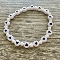 Women’s Black And White Heart And White Jade Bracelet. One Size Fits All. Looks Great As A Single Or Mixed With A Group To Create A Stack. Handmade In The Usa And Never Worn. Everyday White Beaded Bracelets With Heart Beads, White Beaded Bracelets For Everyday, White Heart Charm Bracelet For Everyday, Everyday White Heart-shaped Beaded Bracelets, White Stretch Bracelet With Heart Charm, White Heart Beads Bracelet, White Casual Heart Bracelet As Gift, Casual White Heart Bracelet As A Gift, Casual White Heart Bracelet For Gift