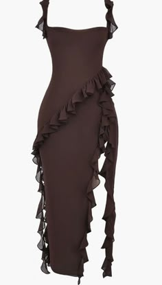 House of CB - Ariela Ruffle Maxi Dress Brown Formal Dress Aesthetic, Brown Graduation Dress, Flirty Ruffled Maxi Dress For Prom, Glamorous Ruffled Maxi Dress For Gala, Prom Dresses With Ruffled Skirt In Midi Length, Prom Dresses With Ruffled Midi-length Skirt, Prom Dresses With Ruffled Skirt And Midi Length, Prom Dresses With Ruffled Midi Skirt, Ruffled Midi Dress For Prom