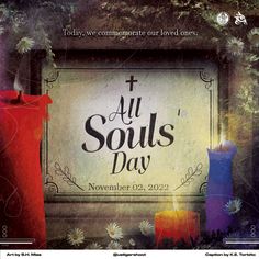 a poster with candles in front of it that says, all soul's day