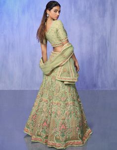 Designer Wedding Wear Heavy Lehenga Choli Collection Processing Time : 20 Working Days Work : Embroidered Work Fabric:Top : Net Bottom : Net Dupatta : Net Color:Top : Green Bottom : Green Dupatta : Green Note : Properly care for your clothing by following care instructions Festive Floor-length Lehenga With Floral Embroidery, Floor-length Floral Embroidered Lehenga For Festive Occasions, Green Organza Lehenga For Wedding, Pista Green Sharara With Floral Embroidery, Art Silk Gown With Floral Embroidery For Wedding, Wedding Gown With Floral Embroidery In Art Silk, Floral Embroidered Sharara With Traditional Drape For Wedding, Semi-stitched Floral Embroidery Lehenga For Navratri, Navratri Semi-stitched Floral Embroidered Lehenga