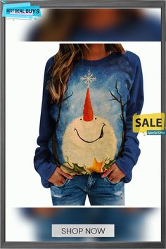 Christmas Print Fleece Sweatshirt Casual Long Sleeve T-shirt For Winter, Cozy Winter Holiday Sweatshirt, Christmas Cotton Long Sleeve Sweater, Holiday Cotton Sweater With Long Sleeves, Casual Holiday Sweatshirt For Fall, Holiday Long Sleeve Cotton Sweater, Long Sleeve Cotton Sweater For Holiday, Winter Holiday Sweatshirt, Winter Holiday Long Sleeve T-shirt