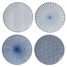 four circular plates with different patterns on them