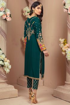 Laana | Pakistani Designer Outfit | Sarosh Salman Work On Sleeves, Diwali Dresses, Eastern Dresses, Embroidery Fashion Detail, Colorful Florals, Silk Pant, Designer Party Dresses, Punjabi Outfits, Designer Outfit