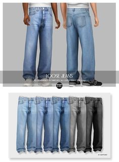 four pairs of jeans with different colors and sizes for the male character in the video game