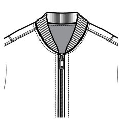 a drawing of a shirt with zippers on the chest and collar, in black and white