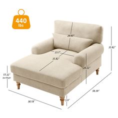 an image of a couch with measurements for the back and footrests on it