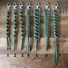 five different types of rope on a wooden floor with numbers in the bottom right corner