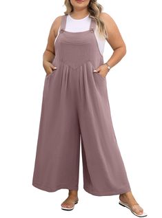 PRICES MAY VARY. FABRIC COMPOSITION: Plus size overalls for women made of 100% polyester, lightweight, soft, drapey, breathable and durable ADJUSTABLE STRAPS: (Inseam- 22.64 inches) Wide legs, four pockets, three coconut buttons to adjust the length of the jumpsuit. ROOMY PLUS SIZE JUMPSUIT: ample waist and leg space, hiding your tummy ,flattering your plump figure PLUS SIZE JUMPSUIT FOR CURVY WOMEN: It looks cute with a graphic tee, plain white tee, tank top, or even a light cardigan sweater in Plus Size 40s Fashion, Casual Mom Style Plus Size, Fall Outdoor Outfits Women, Summer Outfits For Plus Size Women, Plus Size Amazon Outfits, Plus Size Overalls Outfit, Plus Size Feminine Style, Plus Size Fashion For Women With Belly, Size 16 Women Outfits