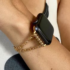 Gold Filled Rope Chain Apple Watch Band - Luxury Women Style Smartwatch Strap Video Of How To Put On Your Bracelet By Yourself Using The Pin https://www.etsy.com/listing/1279637170/instruction-video-of-how-to-put-on-your?ref=share_v4_lx P R O D U C T ∙ D E S C R I P T I O N ∙ 14K Gold Filled Luxury Chain Bracelet For Apple Watch ∙ ∙ Adjustable Size Bracelet Perfectly Tailored for Your Wrist ∙ ∙ Designed And Handmade by Simeon D Jewelry Studio ∙ ∙ This Bracelet Fits ALL Apple Watch Series ∙ ∙ Ple Adjustable Yellow Gold Watch Band With Bracelet Strap, Adjustable Yellow Gold Bracelet Strap Watch Band, Adjustable Yellow Gold Bracelet Watch Band, Gold Adjustable Jubilee Bracelet Watch Accessories, Adjustable Gold Round Watch Bands, Adjustable Gold Watch Band With Solid Link Construction, Adjustable Round Gold Watch Bands, Adjustable Yellow Gold Watch Bands For Gift, Gold Metal Apple Watch Band As Gift