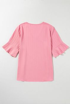 Step up your fashion game with our elegant Ruffled Half Sleeve V Neck Textured Plus Top. The chic design, combined with a flattering fit, makes it perfect for both casual and formal events. Stay on trend with the latest fashion designs in this beautiful top that's perfect for any occasion.Plus Size Blouses & Shirts Material: 97%Polyester+3%Elastane Pattern: solid Neckline: V Neck Occasion: Daily Color: Peach Blossom Style: casual Sleeve Length: short sleeve Silhouette: Shift Details: Decoration Suits Korean, Two Piece Set Pants, Half Sleeve Blouse, Peach Blossom, Evening Dresses Plus Size, Latest Fashion Design, Versatile Wardrobe, Maxi Dress Cocktail, Peach Blossoms