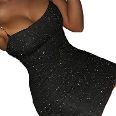 Kkboxly Bodycon Glitter Cami Dress, Backless Chain Strap Evening Party – Kkboxly™ Black Embellished Bodycon Dress For Prom, Embellished Black Bodycon Dress For Prom, Evening Mini Dress With Rhinestones And Spaghetti Straps, Rhinestone Mini Bodycon Party Dress, Party Mini Bodycon Dress With Rhinestones, Rhinestone Mini Bodycon Dress For Party, Mini Bodycon Dress With Rhinestones For Party, Rhinestone Mini Dress For Party, Mini Dress With Rhinestones For Party