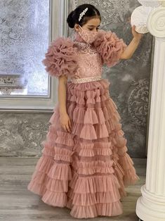 Pink Dress For Prom Season Pageant, Pink Pageant Dress For Prom Season, Pink Dress For Pageant And Prom Season, Princess Tulle Evening Dress For Pageant, Princess Style Lace Gown With Ruffles, Princess Style Tulle Evening Dress For Pageant, Princess Style Evening Dress With Tulle Skirt, Princess Style Tulle Evening Dress For Pageants, Fitted Gown With Lace Bodice For Dress-up