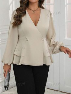 Blusas Plus Size Feminina, Long Shirt Women, Cotton Shirts Women, Shein Brasil, Latest Tops, Shirts Women Fashion, Elegant Blouses, Cotton Shirts, Shirts Women