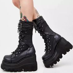 Wedges Heels Black, Punk Halloween, Concert Party, Witch Cosplay, Women's Motorcycle Boots, Popular Boots, Wedges Heels, Black Platform Boots, High Wedges