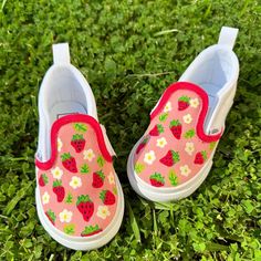 Strawberry Custom Vans | Toddler Vans | Custom Vans Red Slip-on Sneakers For Spring, Playful Summer Sneakers With Rubber Sole, Playful Summer Slip-on Sneakers, Summer Playful Closed Toe Sneakers, Playful Closed Toe Sneakers For Summer, Playful Closed Toe Summer Sneakers, Playful Summer Sneakers, Cute Multicolor Sneakers For Summer, Cute Multicolor Summer Sneakers