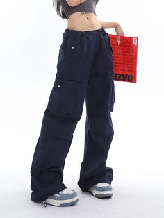 1 Baggy Wide-leg Parachute Pants With Side Pockets, Baggy Wide Leg Parachute Pants With Side Pockets, Baggy Parachute Pants With Pockets, Baggy Full-length Cargo Pants With Pockets, Baggy Wide-leg Pants With Multiple Pockets, Baggy Wide-leg Pants With Pockets, Blue Cotton Wide Leg Pants With Pockets, High Waist Blue Pants With Multiple Pockets, Blue Cargo Jeans With Side Pockets