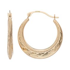 Adorned with diamond-cut and milgrain details, these 14k gold hoop earrings are the epitome of classic style.EARRING DETAILS Diameter: .83 in. Backings: click-it Metal: 14k gold Size: One Size. Gender: female. Age Group: adult. 14k Gold Hoop Earrings, Fashion Statements, Lovely Things, Gold Hoops, Gold Texture, Jewelry Earrings Hoops, Gold Hoop, Gold Hoop Earrings, Diamond Cut