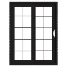 an image of a double glass door with black frame and white trims on the side