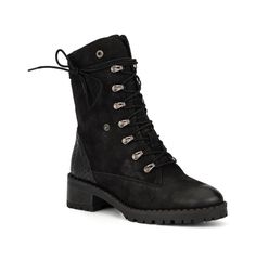 in stock Black Rugged Lace-up Boots With Plain Toe, Casual Black Boots With Lug Sole, Black Rugged High-top Lace-up Boots, Rugged Black High-top Lace-up Boots, Black Lace-up Boots With Reinforced Heel For Winter, Casual Lace-up Boots With Studded Rubber Outsoles, Black Lace-up Moto Boots, Winter Black Lace-up Boots With Reinforced Heel, Black High Ankle Work Boots With Reinforced Heel