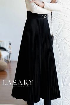 Lasaky - Taupe Pleated A-line Skirt for Women Black A-line Pleated Bottoms, Chic A-line Non-stretch Maxi Skirt, Chic Non-stretch A-line Maxi Skirt, Non-stretch Pleated A-line Bottoms, Fall Pleated A-line Bottoms, Pleated A-line Bottoms For Fall, Polyester Skirt, Skirt For Women, Skirt Skirt