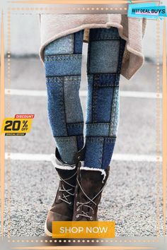 Boot Pants Autumn Fashion Denim Print Slim Fit Skinny Women's Trousers