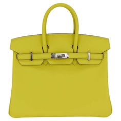 Hermès 25cm Birkin Lime Swift Leather Palladium Hardware For Sale at 1stDibs Yellow Birkin Bag, Hermes Birkin Green, Hermes Yellow, Rare Hermes Birkin, Hermes Rare Bag, Hermes Bag, Swift, Top Handle Bag, Handbags