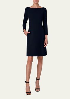 Akris Dress, Zip Front Dress, Black Sheath Dress, Boat Neckline, Wool Dress, Stretch Dress, Boat Neck, Stretch Cotton, Day Dresses