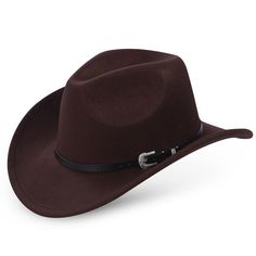 PRICES MAY VARY. FABRIC TYPE: Felt fedoras Hat Brown cowboy hat for women is made of 65% polyester, 35% wool material, soft to touch and breathable, skin-friendly, comfortable for suitable for all seasons. SIZE：Classic-Western-Cowboy-Hat is design for most women and men, Hat circumference is 56-58cm/22-22.8"; Brim Width: 7cm/2.75"; Hat Height: 11cm/4.3". Design: This brown cowboy hat for women feature with a vintage belt fastener，Headband lining with drawstring for adjustable elasticity to ensur Cattleman Hat, Cowboy Themed Birthday Party, Brown Cowboy Hat, Cowboy Baby Shower, Felt Cowboy Hats, Western Buckles, Western Cowboy Hats, Wide Brim Fedora, Cowgirl Hat