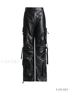 Lasaky - Fashionable High-Waisted Straight-Leg Leather Work Pants with Stylish Multi-Pocket Design