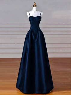 Dark Blue Off Shoulder Dress, Anastasia Blue Gown, Dark Colour Dresses, Midnight Blue Satin Dress, Prom Dresses Large Bust, Long Dark Blue Dress Formal, Midnight Blue Evening Gown, Navy Elegant Dress, Navy Blue Dresses Prom