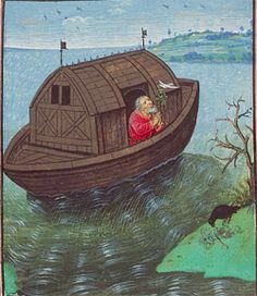 an old painting of a man in a boat