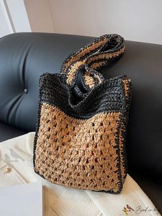 Bird in Bag - Woven Shoulder Bag - Stylish and Simple Fashion Satchel Crocheting Bag, Stylish Shoulder Bag, Plain Style, Simple Fashion, Bird In Bag, Bag Bag, Black Media, Simple Style, Straw Bag