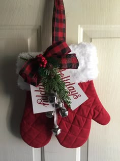 a christmas stocking hanging on the front door