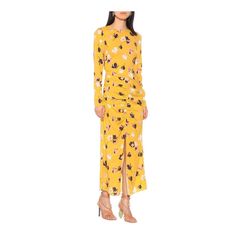 Nwt Yellow Print Dress Fitted Yellow Maxi Dress For Date Night, Yellow Sheath Dress For Date Night, Yellow Midi Dress For Spring Date Night, Yellow Midi Dress For Spring Evening, Yellow Maxi Dress For Evening, Chic Yellow Midi Dress For Date Night, Yellow Fall Party Maxi Dress, Yellow Floral Print Evening Dress, Yellow Fitted Midi Dress For Date Night