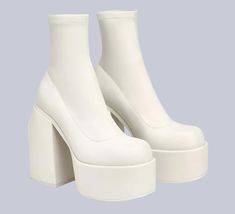 Round Toe Platform Chunky Heels Boots Details: Boot Type: Martin Boots Shaft Material: PU Outsole Material: Rubber Upper Material: PU Season: Spring/Autumn Insole Material: PU Heel Type: Hoof Heels Lining Material: PU Boot Height: ANKLE White Pointed Toe Platform Boots For Winter, White High Ankle Platform Boots, White Pointed Toe Platform Boots For Fall, White Platform Heeled Boots With Pointed Toe, White High Heel Platform Boots With Chunky Platform, White Platform Heeled Boots For Fall, White High Ankle Platform Boots For Fall, Fitted White Platform Ankle Boots, Fitted White Ankle Platform Boots