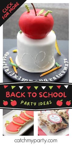 back to school party ideas for kids with apple cake and apples on the top,