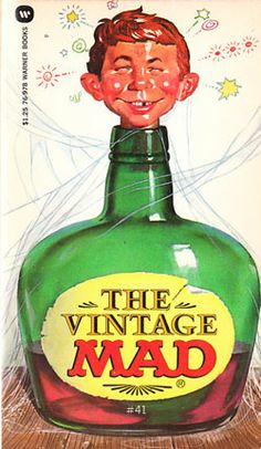 an advertisement for the vintage mad bottle with a smiling boy on it's head