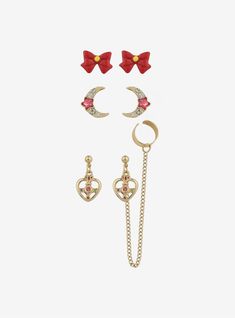 Pretty Guardian Sailor Moon Symbols Stud & Cuff Earring Set Sailor Moon Symbols, Sailor Moon Earrings, Cosmic Heart, Moon Symbols, Disney Valentines, Cuff Earring, Pretty Guardian Sailor Moon, Moon Earrings, Guitar Strap