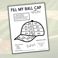 a baseball cap with the words fill my ball cap and $ 10 00 on it