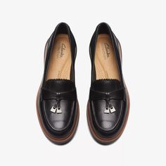 WOMENS Westlynn Bella Black Leather Loafers | Clarks US I Got The Job, Shoe Care Kit, Black Leather Loafers, Preppy Aesthetic, Black Leather Shoes, Lug Sole, Leather Loafers, Shoes Online, Leather Shoes