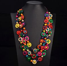 Frida Inspired Handmade Wooden Necklace – Fridamaniacs Layer Beads Necklace, Beaded Tutorials, Frida Style, Multi Layer Necklace Beads, Macrame Jewelry Tutorial, Bellydance Costume, Mirror Jewelry, Wooden Bead Necklaces, Earrings Making