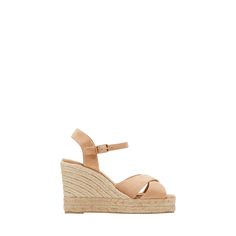 Castaner "Blaudell" suede platform espadrille sandals. 3.2" jute-wrapped wedge heel; 1.25 in / 30 mm platform Open toe. Crisscross vamp. Adjustable ankle strap. Rubber outsole. Lining: Leather. Made in Spain. Chic Espadrille Wedge Sandals With Heel Strap, Espadrille Wedge Sandals With Wrapped Heel And Open Toe, Open Toe Espadrille Wedge Sandals With Wrapped Heel, Open Toe Espadrille Wedge Sandals, Natural Open Toe Platform Wedge Sandals, Natural Espadrille Platform Heels, Natural Wedge Heels With Woven Sole, Natural Espadrille Platform Wedge Sandals, Natural Color Wedge Sandals With Round Toe Platform